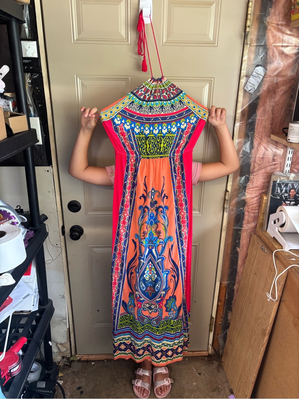 Flying Tomato Pink and Orange Ethnic Print Halter Maxi Dress b201